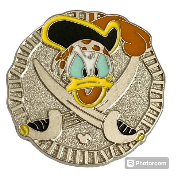 Disney Donald Duck Pirate Coin Trading Pin New Hidden Mickey Enamel Swords Token - Picture 1 of 6